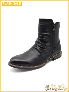 Faux Leather Motorcycle Ankle Boots Side Zipper Ruched Casual